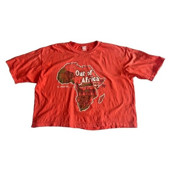 Vintage XL Cropped Orange Out Of Africa Equator Animals Safari‎ Graphic T Shirt - Picture 1 of 3
